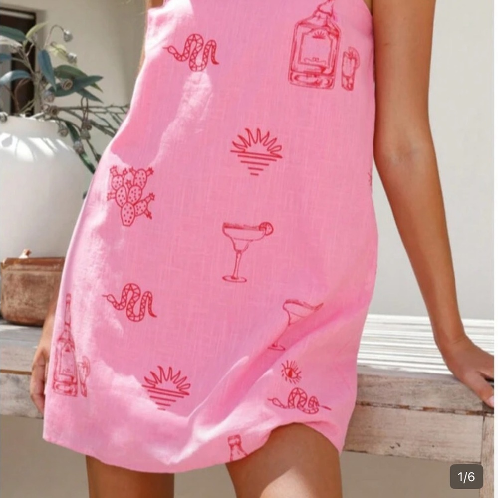 Pink Printed Mini Dress